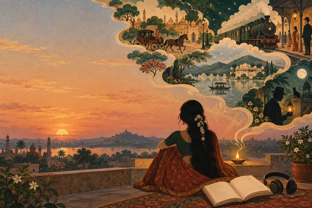 Diye ki roshni mein ek kahani sunaati aurat, aasmaan mein classic kahaniyon ke drishya