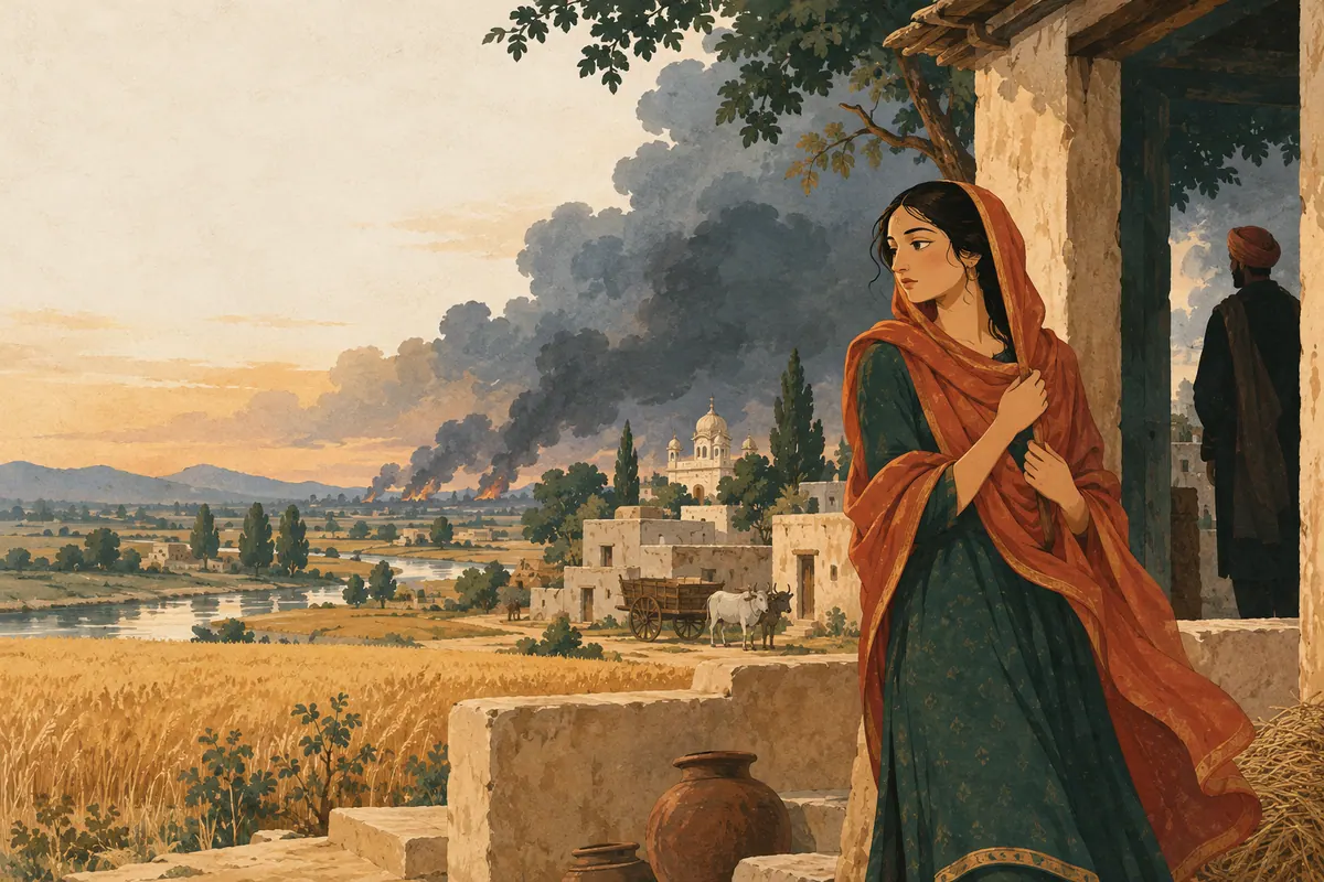 Amrita Pritam ki kitaab Pinjar aur Puro ki kahani par aadharit illustration